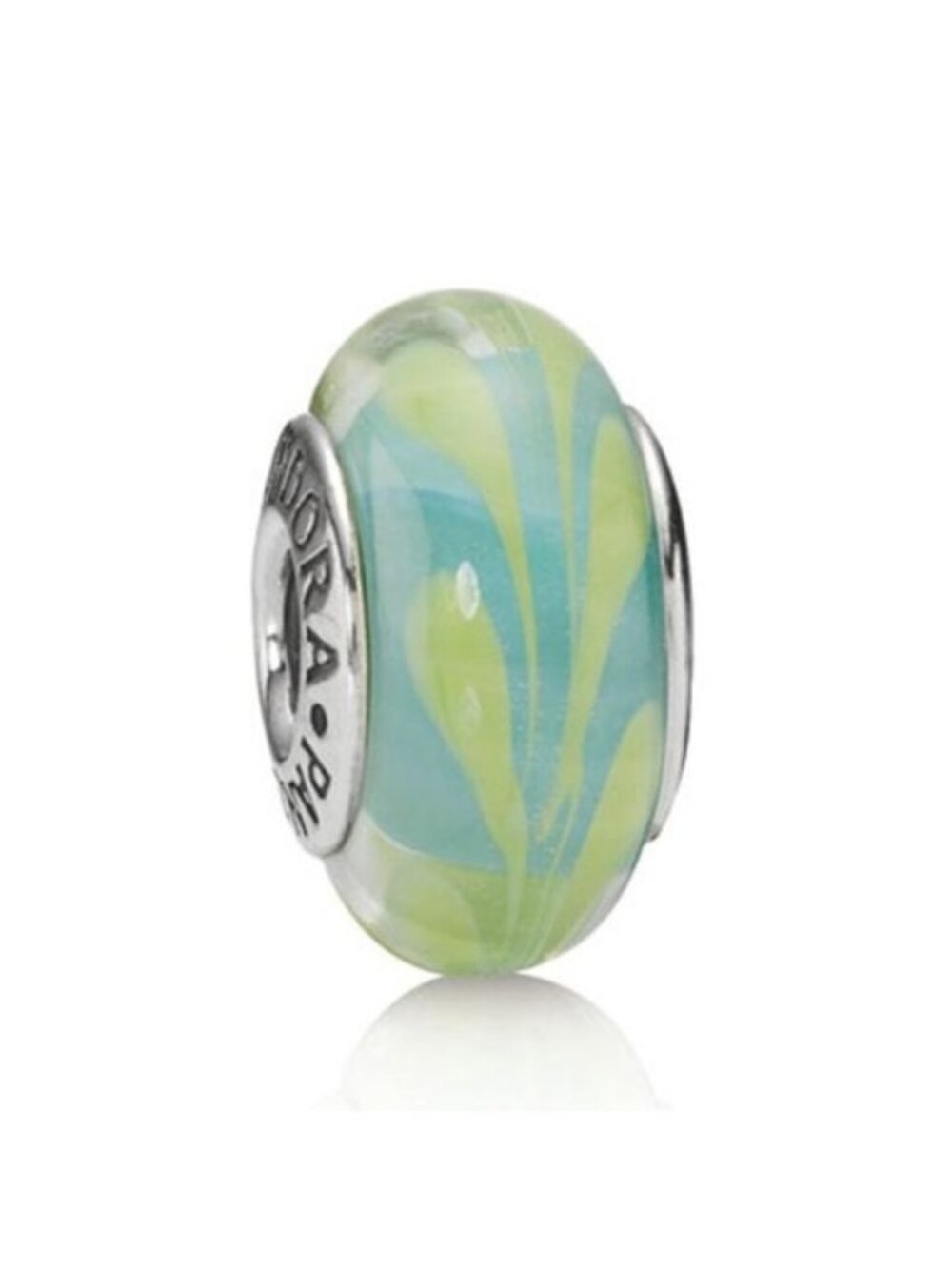 Pandora Retired Aqua and Green Swirl Murano Glass Bead - 790673